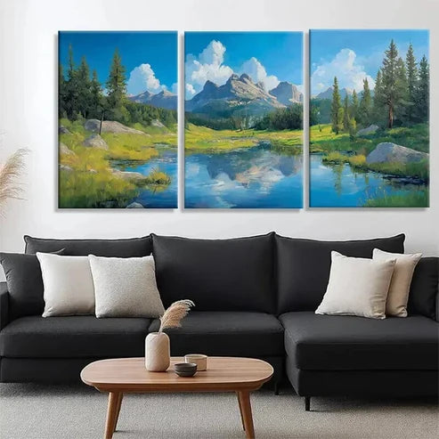 3pcs Tranquil Mountain Lake Landscape Perfect Wall Art Canvas Unframed - High Quality Print 100% Australian Made Wall Canvas