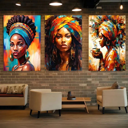 3pcs Black Light Beige Women'S Portrait Art Metal Print Ready to Hang Art