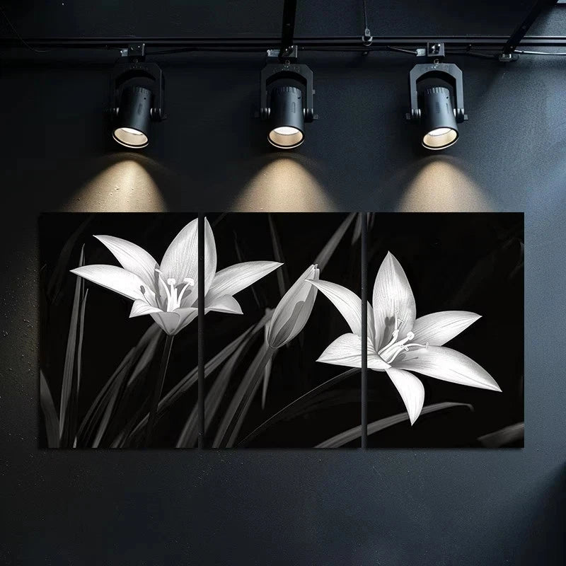 3pcs Night Lilies in Black and White Metal Print Ready to Hang Art