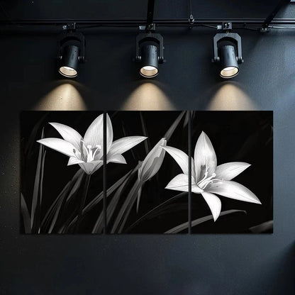 3pcs Night Lilies in Black and White Metal Print Ready to Hang Art