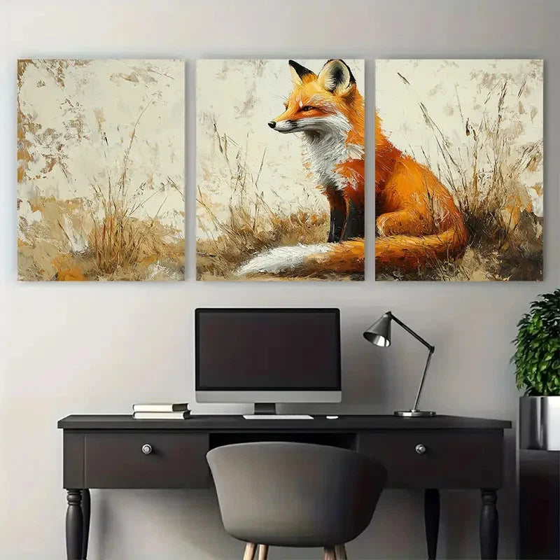3pcs Red Fox Woodland Animals Metal Print Ready to Hang Art