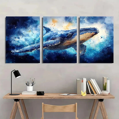 3pcs Painting Sea Animals Humpback Whale Metal Print Ready to Hang Art