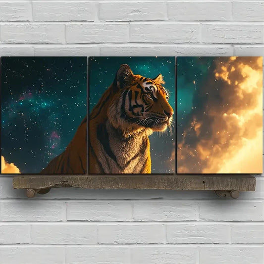 3pcs Mighty Tiger Vibrant Clouds Metal Print Ready to Hang Art