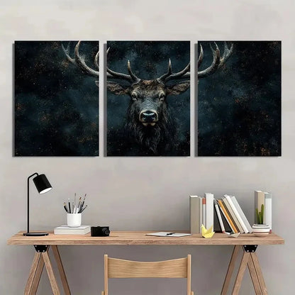 3pcs Buck Wildness Black Dark Themed Wall Art Set Canvas Framed 50x70cm - High Quality Print 100% Australian Made Wall Canvas Ready to Hang