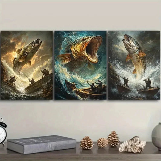 3pcs The Fish Jumped Out Of The Water Metal Print Ready to Hang Art