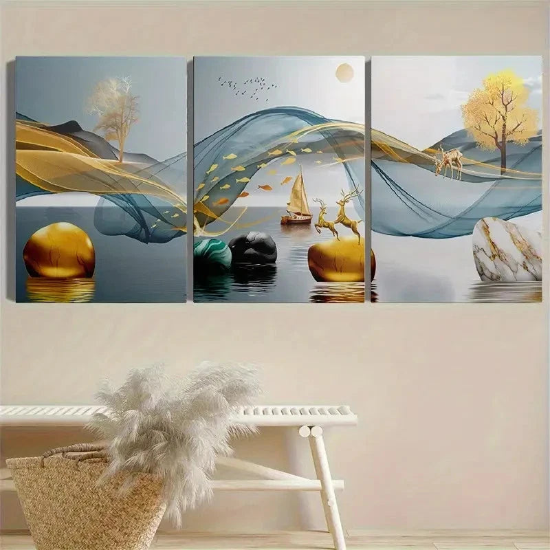 3pcs Abstract Animal Geometric Lines Metal Print Ready to Hang Art