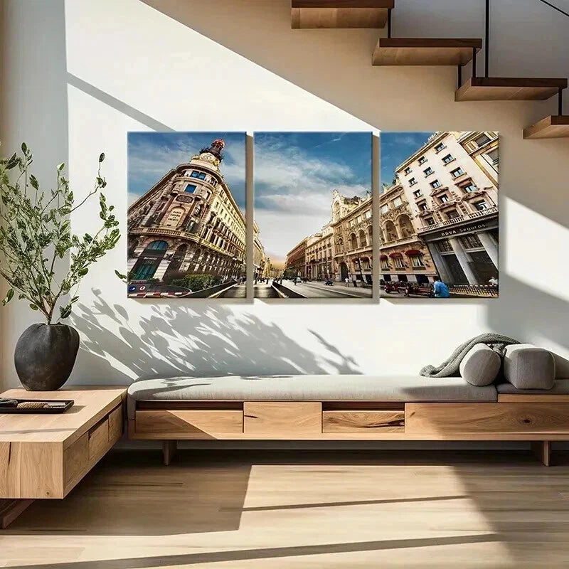 3pcs European City Street View Landscape Wall Art Set Canvas Framed 40x60cm - High Quality Print 100% Australian Made Wall Canvas Ready to Hang