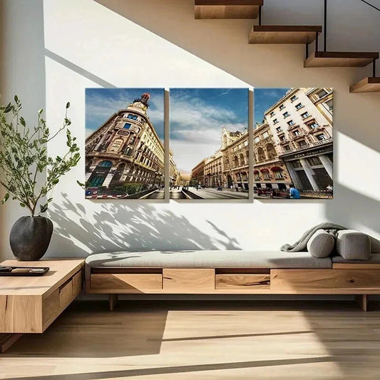 3pcs European City Street View Landscape Wall Art Set Canvas Framed 40x60cm - High Quality Print 100% Australian Made Wall Canvas Ready to Hang