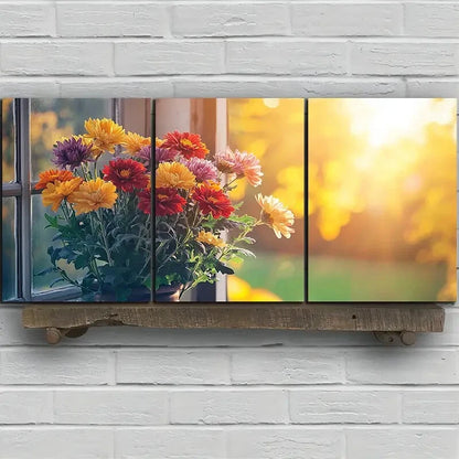 3pcs Flowers On The Windowsill Metal Print Ready to Hang Art