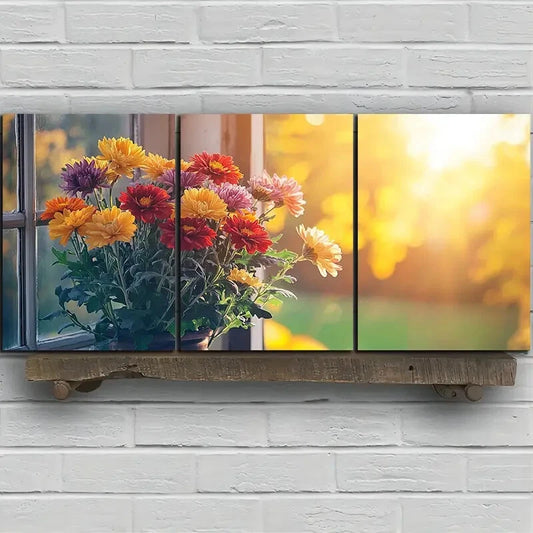 3pcs Flowers On The Windowsill Metal Print Ready to Hang Art