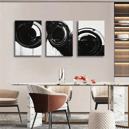 3pcs Black and White Abstract Circle Metal Print Ready to Hang Art