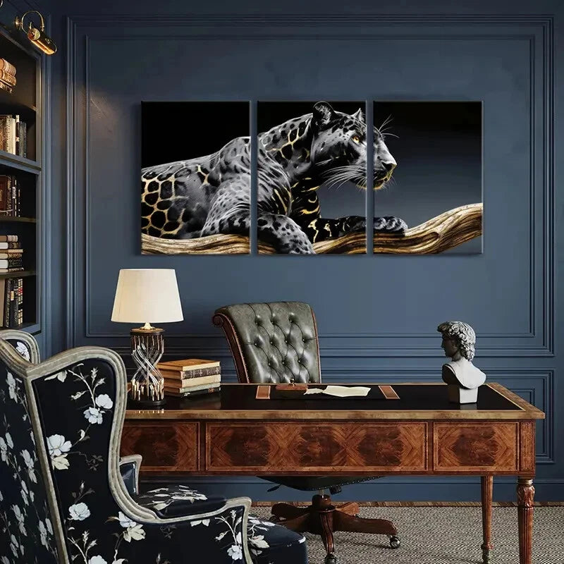 3pcs Artistic Leopard Design Wildlife Illustration Metal Print Ready to Hang Art