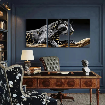 3pcs Artistic Leopard Design Wildlife Illustration Metal Print Ready to Hang Art
