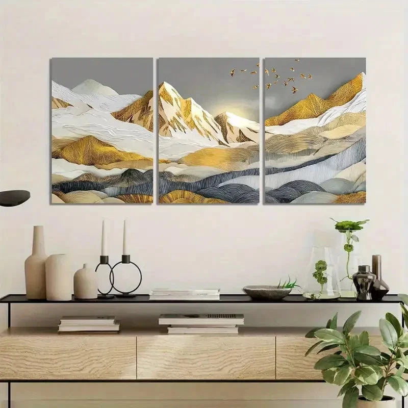 3pcs Golden and Silvery Foil Painting Metal Print Ready to Hang Art