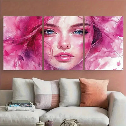 3pcs Pink Abstract Woman Face Watercolor Fashion Metal Print Ready to Hang Art