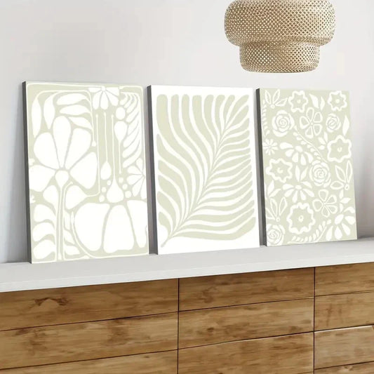 3pcs Abstract Botanical Art Florals & Leaves Green Wall Art Set Canvas Framed 40x60cm - High Quality Print 100% Australian Made Wall Canvas Ready to Hang