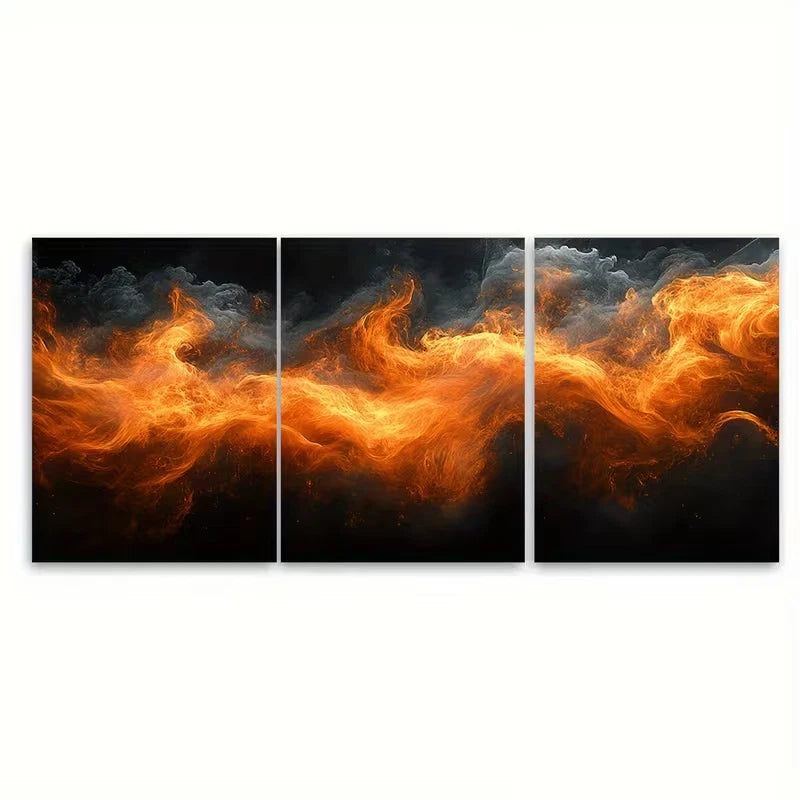 3pcs Vibrant Fiery Orange Flames Wall Art Set Canvas Framed 60x90cm - High Quality Print 100% Australian Made Wall Canvas Ready to Hang