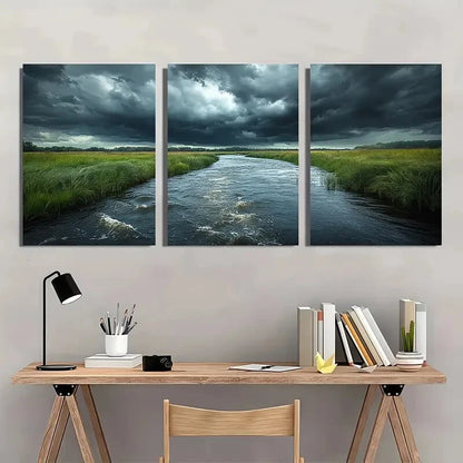 3pcs Dramatic Stormy Sky Landscape Prints Metal Print Ready to Hang Art