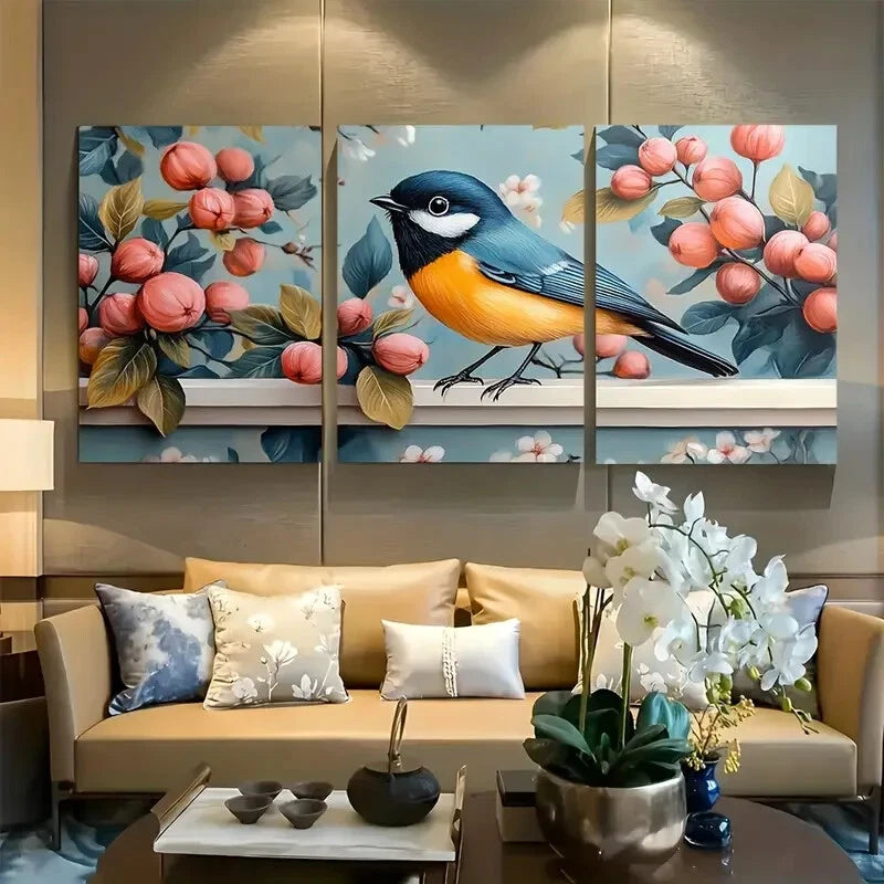 3pcs Vibrant Bird & Floral Tropical Design Metal Print Ready to Hang Art