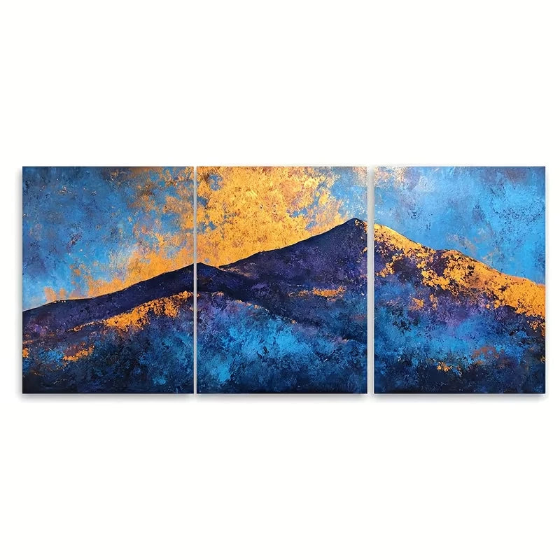 3pcs Abstract Golden Mountain Metal Print Ready to Hang Art