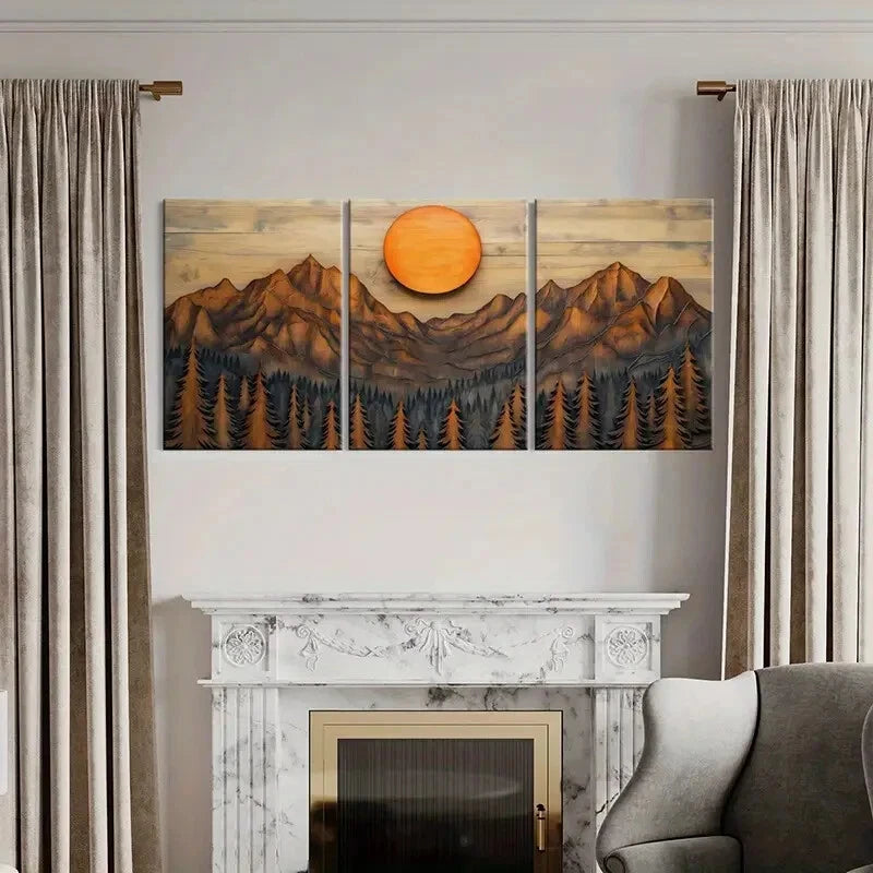 3pcs Rustic Mountain Landscape Snow-Capped Peaks Metal Print Ready to Hang Art