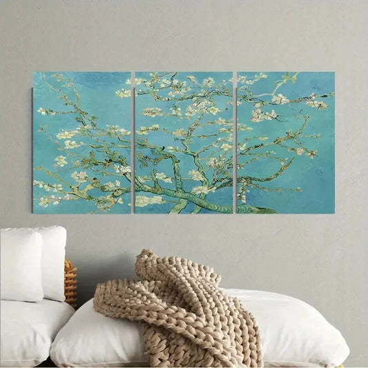 3pcs Blossom Blue Themed White Florals Metal Print Ready to Hang Art