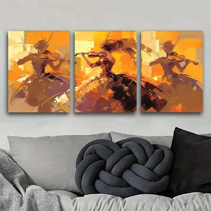 3pcs Elegant Violinist Dance Abstract Metal Print Ready to Hang Art