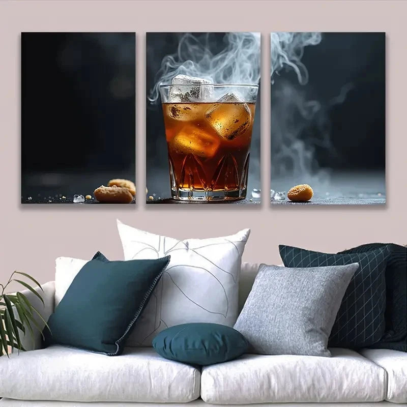 3pcs Whiskey Chiller Art Wall Art Set Canvas Framed 40x60cm - High Quality Print 100% Australian Made Wall Canvas Ready to Hang