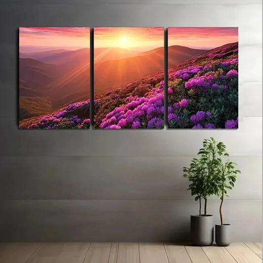 3pcs Sunrise Over Mountains with Rays of Light Metal Print Ready to Hang Art