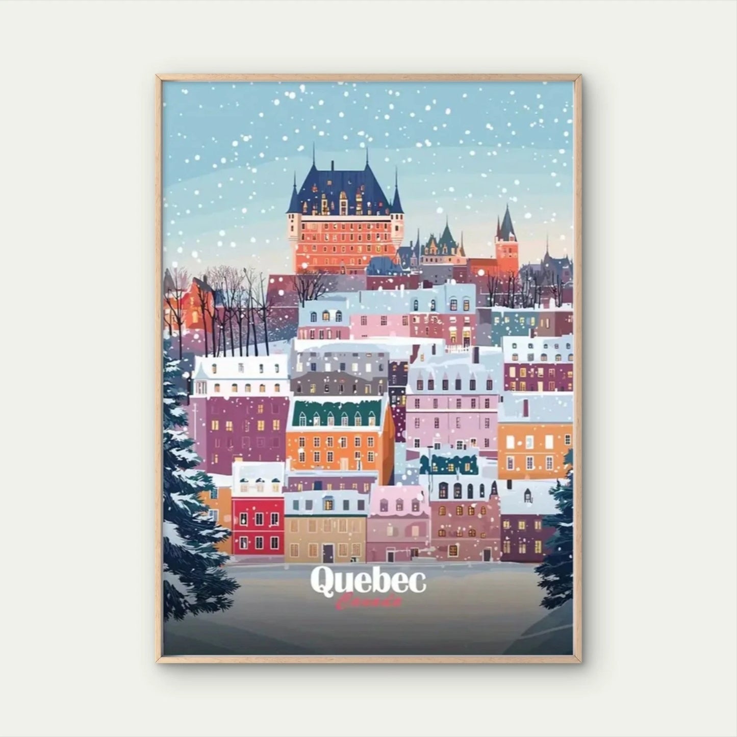 Quebec City Winter Landscape Travel Poster Print Wall Art