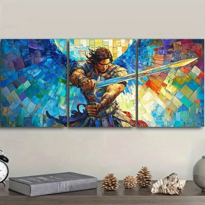 3pcs The Archangel with the Sword Perfect Wall Art Set Canvas Framed 40x60cm - High Quality Print 100% Australian Made Wall Canvas Ready to Hang