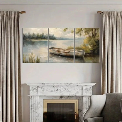 3pcs Rustic Rowboat Serene Lake Soft Light Metal Print Ready to Hang Art