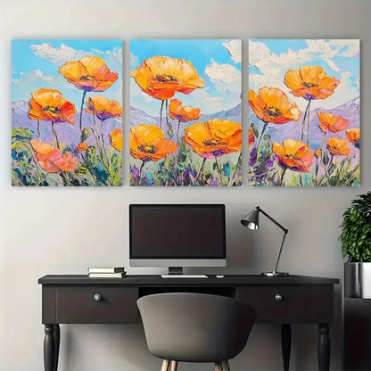 3pcs Vibrant California Poppies Fields Landscape Metal Print Ready to Hang Art