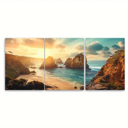 3pcs Phillip Island Travel Print Australia Wall Art Set Canvas Framed 50x70cm - High Quality Print 100% Australian Made Wall Canvas Ready to Hang