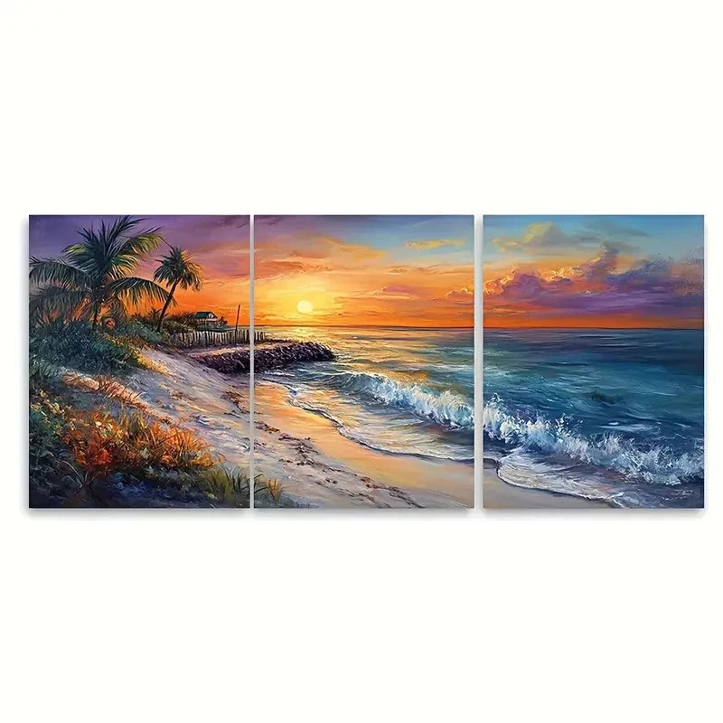 3pcs Key West Travel Tropical Sunset Landscape Wall Art Set Canvas Framed 40x60cm - High Quality Print 100% Australian Made Wall Canvas Ready to Hang