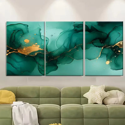 3pcs Shades Of Jade Green Free Flowing Alcohol Metal Print Ready to Hang Art