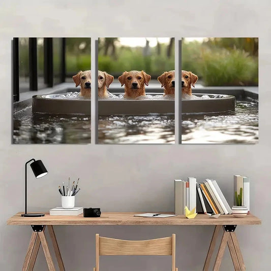 3pcs Painting Dog Humorous Aesthetic Wall Art Set Canvas Framed 60x90cm - High Quality Print 100% Australian Made Wall Canvas Ready to Hang