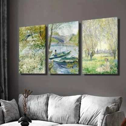 3pcs Spring River Bank & Willow Tree Scenes Wall Art Set Canvas Framed 40x60cm - High Quality Print 100% Australian Made Wall Canvas Ready to Hang