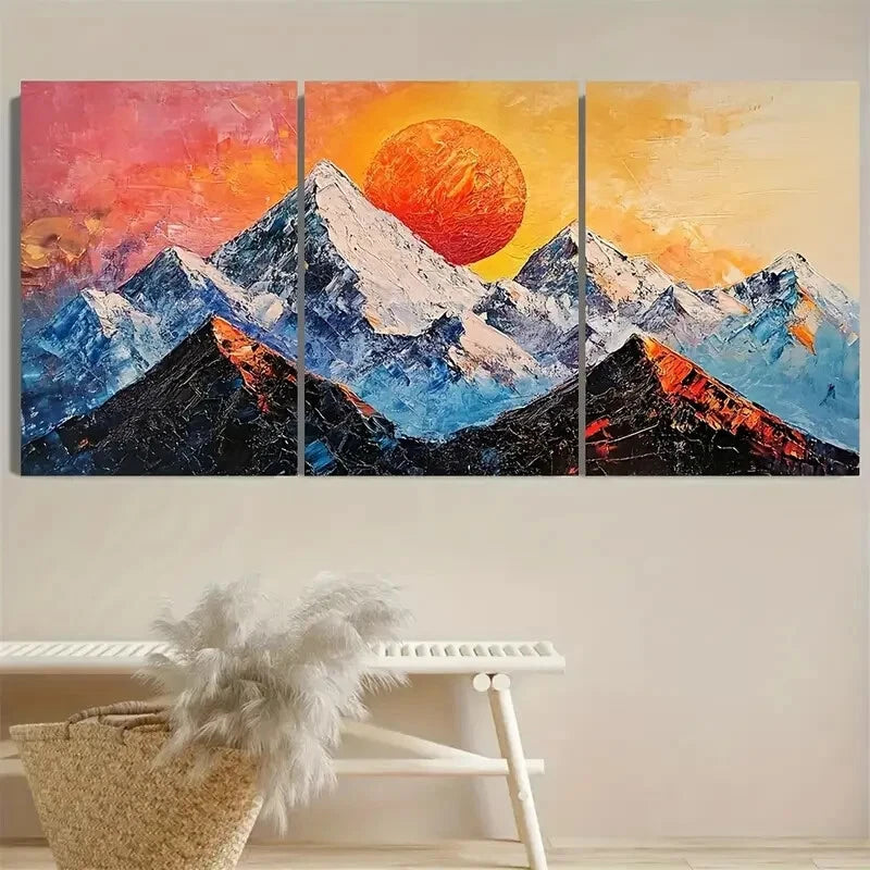 3pcs Mountain On Sunset Mount Everest Metal Print Ready to Hang Art