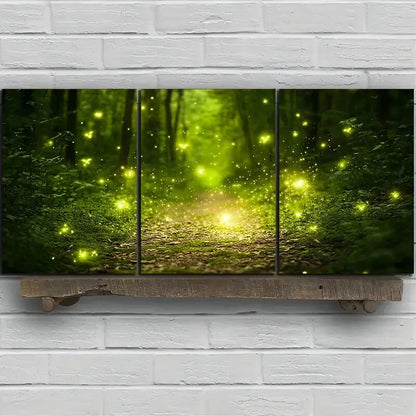3pcs Fireflies in the Forest Greenery Metal Print Ready to Hang Art