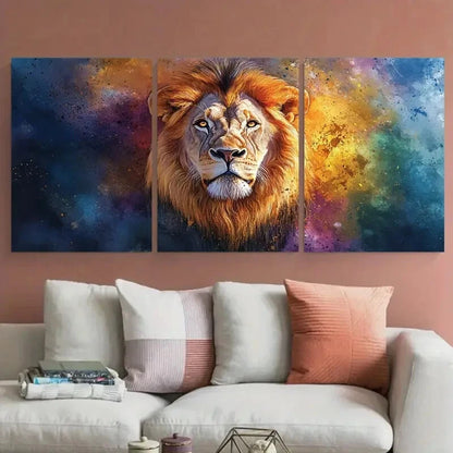 3pcs Watercolor Lion Majestic Male Portrait Metal Print Ready to Hang Art