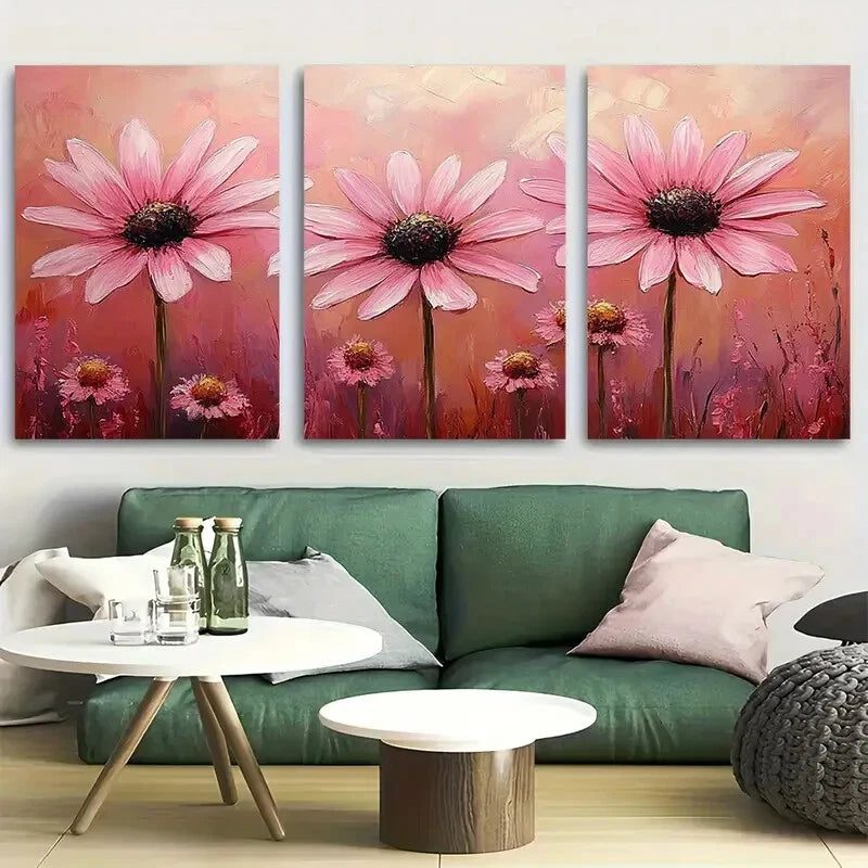 3pcs Light Pink Daisy Wildflower Rustic Floral Metal Print Ready to Hang Art