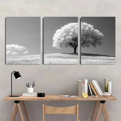 3pcs Black and White Tree Textured Metal Print Ready to Hang Art