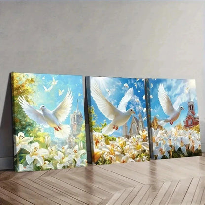3pcs The dove of peace Wall Art Set Canvas Framed 50x70cm - High Quality Print 100% Australian Made Wall Canvas Ready to Hang