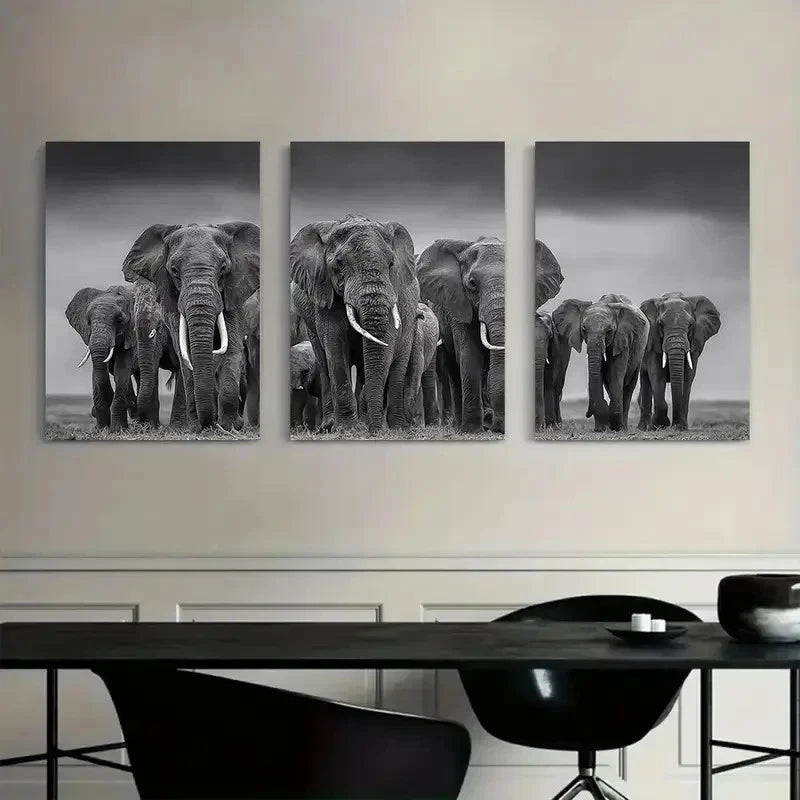 3pcs Elephants in David Yarrow Style Metal Print Ready to Hang Art