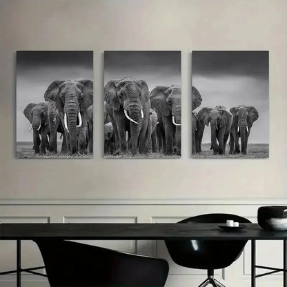 3pcs Elephants in David Yarrow Style Metal Print Ready to Hang Art