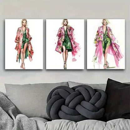 3pcs Fashion Sketch Style Triptych Wall Art Set Canvas Framed 60x90cm - High Quality Print 100% Australian Made Wall Canvas Ready to Hang