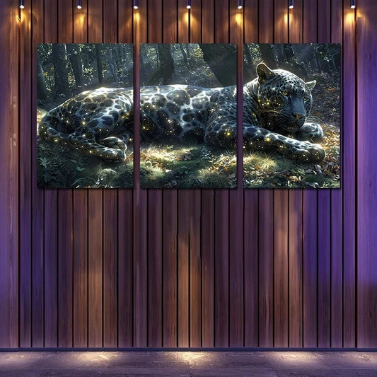 3pcs Charming Crystal Jaguar Metal Print Ready to Hang Art