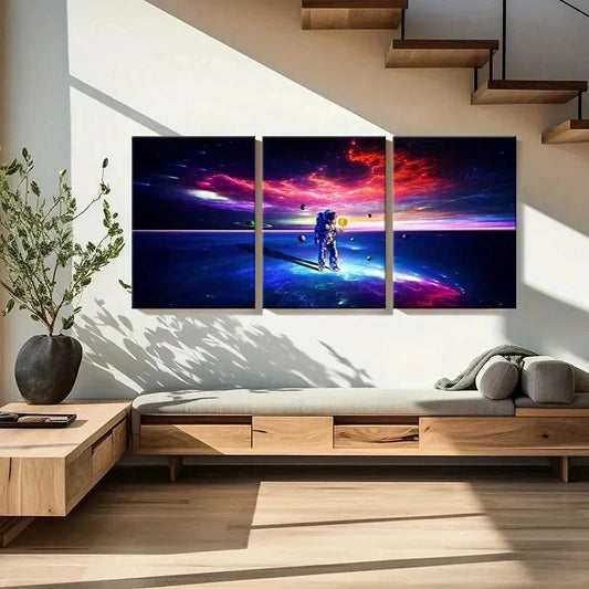 3pcs Space Astronaut Planet Art Painting Wall Art Set Canvas Framed 40x60cm - High Quality Print 100% Australian Made Wall Canvas Ready to Hang