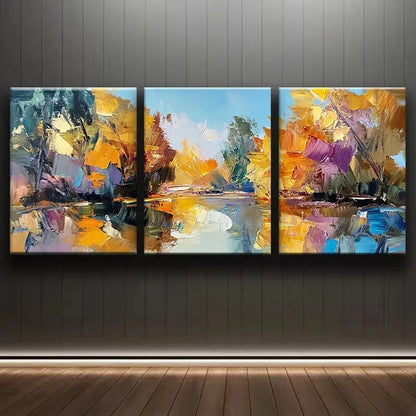 3pcs Luxurious Golden Abstract Landscape Metal Print Ready to Hang Art